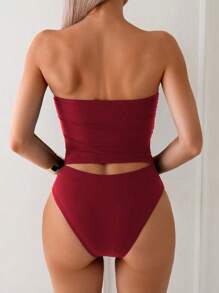 Swim Lushoire Elegant & Versatile Slim Fit Bandeau Top, Fashionable For Summer - Burgundy - View 2