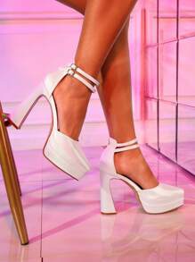 Cuccoo CUCCOO LuxiPop Tacones de plataforma altos con correa y punta puntiaguda, color champán, adecuados para disfraces de Halloween, Navidad y fiestas de Año Nuevo