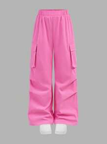 2pcs/Set Tween Girls Cute Bow Allover Printed T-Shirt & Loose Long Pants Set - Pink - View 5
