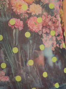 COUREZ Loose Fit Sheer Mesh Flower Polka Dot Print High Neck Top / Clothes Spring Clothes Y2K Cute Tops Going Out Tops Going Out Outfits Graphic Tees - Yellow - View 6