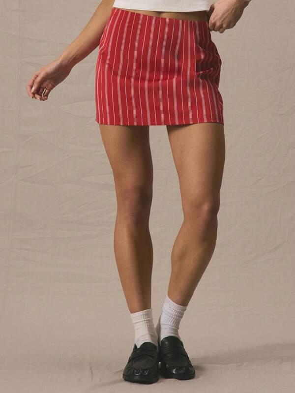 MUSERA Low Rise Striped Tailored Micro Mini Skirt Spring Summer Cute Vacation Al Fresco Holiday
