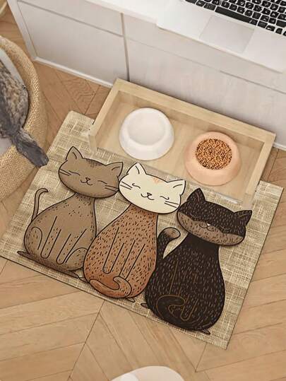1 peça 3 peças tapete de comida para animais de estimação com estampa de gato, alta absorção, secagem rápida, tapete de tigela para animais de estimação fácil de limpar, almofada de borracha antiderrapante para animais de estimação, adequado para animais de estimação em todas as estações, tapete de gaiola para cães/gatos