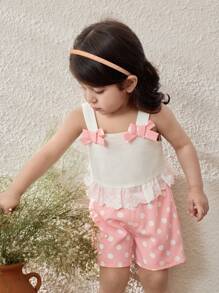 Blossori Baby Girl Elegant French Style White Top & Pink Polka Dot Shorts 2 Pieces Set, Spring/Summer - Multicolor - View 7