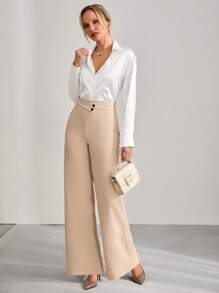 CLARA VERO WIDE LEG PANT WITH BELT DETAIL - Apricot - View 2