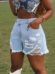 Slaydiva Shorts in jeans casual versatile da donna con tasche e orlo sfrangiato