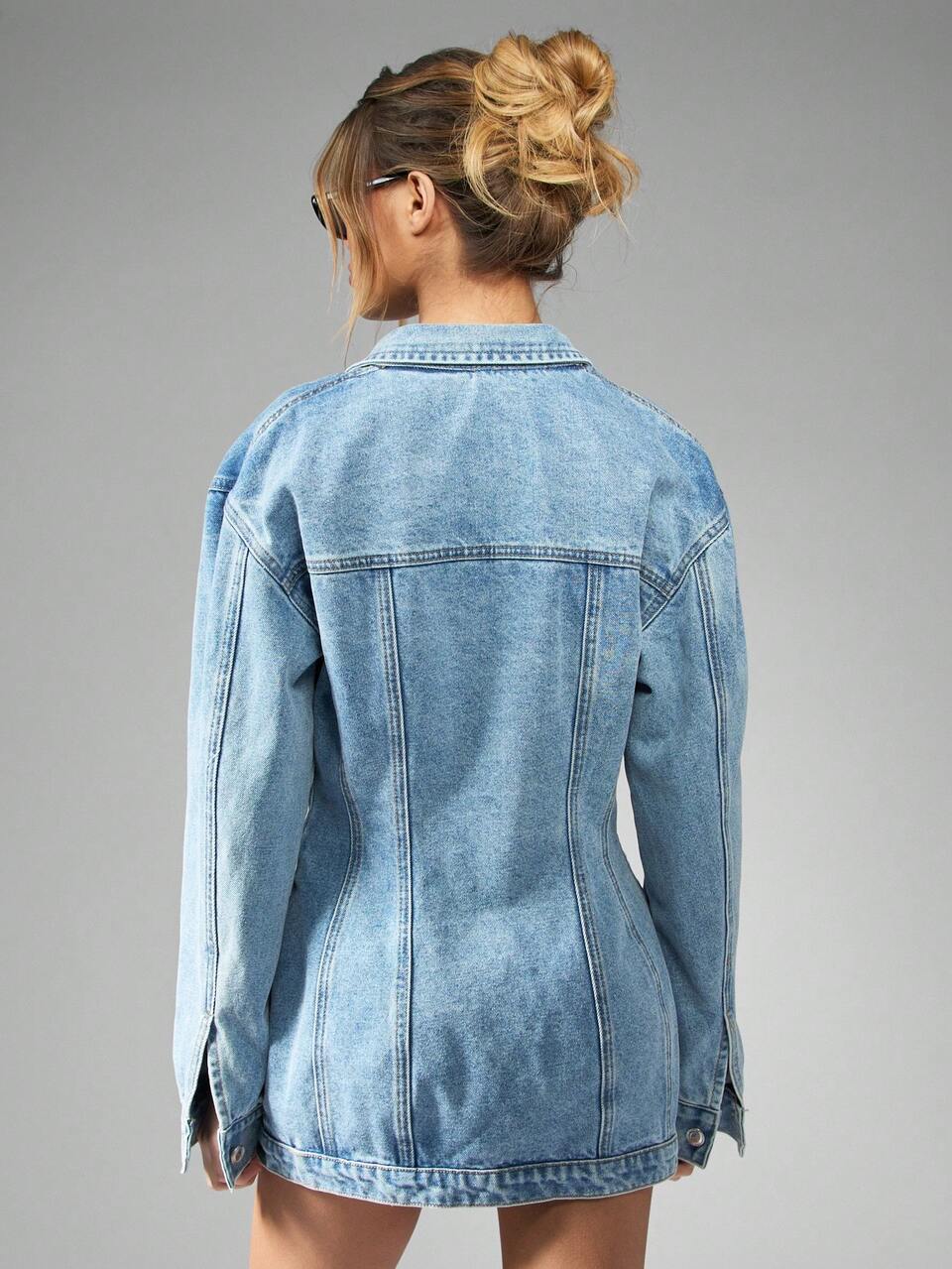 MISSGUIDED Oversized Button Down Collared Mini Denim Shirt Dress Long Sleeve｜MISSGUIDED