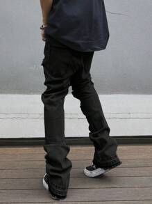Manfinity LEGND Solid Color Distressed Pocket Skinny Flared Maxi Pants - Black - View 2