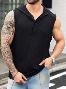 Manfinity Homme Plus Size Men's Hooded Jacquard Textured Top - Black - View 6