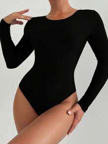 Swim Basics 1pc Women's Solid Color One Piece Swimsuit, Minimalist & Fashionable For Summer - Black - View 2