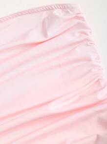 Sweetra 女士法式优雅时尚简约纯色褶皱露肩修身喇叭裙，休闲度假夏装 - 淺粉色 - 查看 5