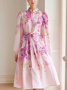 Aveloria Rosie 女士花卉印花长袖系带连衣裙度假装女士优雅时尚春秋季风格