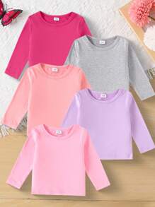 SHEIN Playful Pals 5pcs Baby Girl Long Sleeve T-Shirt Set, Fall/Winter Style Hit  Summer Tops Long Sleeve Top Thanksgiving - Multicolor - View 1