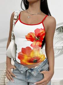 INAWLY Áo hai dây hở vai họa tiết hoa phong cách cổ điển ôm vừa vặn gợi cảm dành cho nữ - Nhiều màu - Xem 1