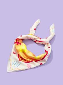 SCOOBY-DOO X SHEIN Fashionable Floral And Cartoon Dog Printed Square Scarf - Yellow - View 3