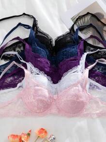 5件套女士蕾丝钢圈性感内衣文胸套装 - 彩色 - 查看 3