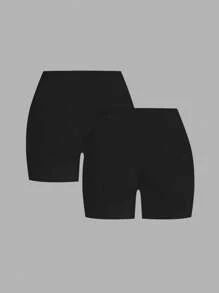 SHEIN EZwear 2pcs Plus Size Women Solid Color Casual Basic Leggings, Suitable For Summer Suitable For Going Out Women's Sportswear - Multicolor - View 2