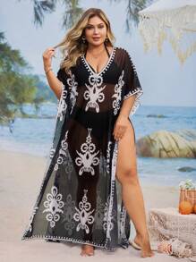 Swim Mulvari Robe ample de style conservateur imprimée rétro comme couvre-maillot de plage pour femmes grande taille - Multicolore - Voir 5