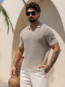 DAZY Polo de punto de manga corta con cuello vuelto y unicolor para hombre, de verano