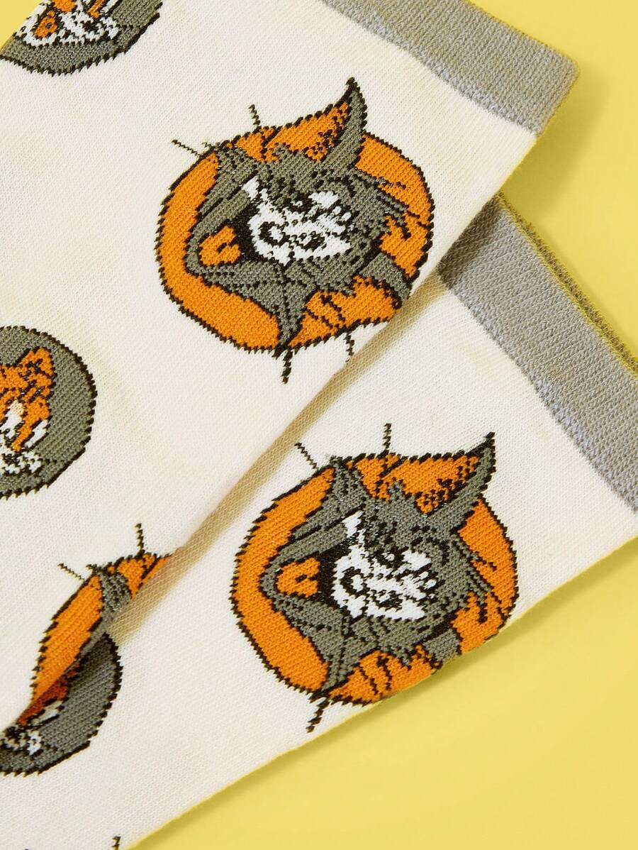 TOM & JERRY X SHEIN 1 Pair Women's Cartoon Mouse & Cat Pattern Fashion Ankle Socks - Multicolor - View 1