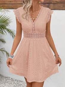 SHEIN Frenchy Vestido de mujer de unicolor sin mangas de escote en V, de moda para el verano - Rosa - Ver 3