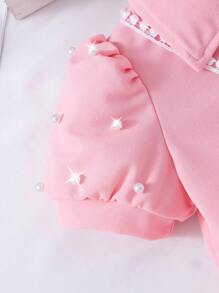 Genkimix Kids 1pc Young Girl Solid Color Collar Puff Sleeve Button Up Cute Dress With Small Bag, Suitable For Summer Summer Holiday - Pink - View 5