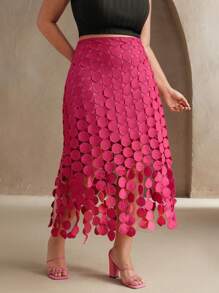 Anewsta 大码女式韩版圆形吊坠流苏下摆半身裙 - 粉色 - 查看 6