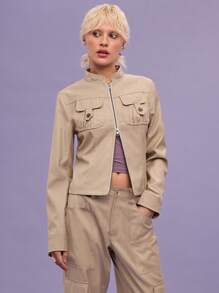 COUREZ Spring Summer Zip Up Jacket/ Y2K /Casual Vintage - Grey - View 2