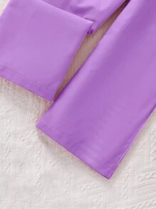 Elladie kids 女童黑色荷叶边细肩带上衣，搭配蝴蝶结腰带中腰裤 - 紫色 - 查看 5