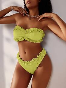 Swim Mod 女士纯色荷叶边泳衣套装，适合度假和海滩