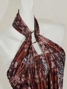 SHEIN ICON 女士花卉印花褶皱时尚挂脖背心 - 彩色 - 查看 3