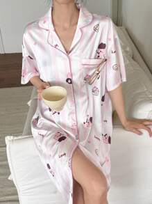 DAZY Camisón de mujer con estampado de rayas y diseño de dibujos animados lindo, de manga corta