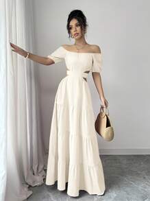 Rafferiza 休闲 - 度假休闲露肩蝴蝶结背心连衣裙 - 杏色 - 查看 8