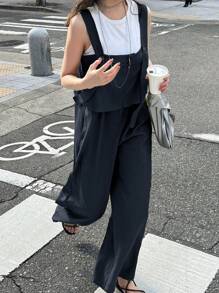 FRIFUL 女士休闲/通勤纯色宽松连身裤 - 藏蓝色 - 查看 2