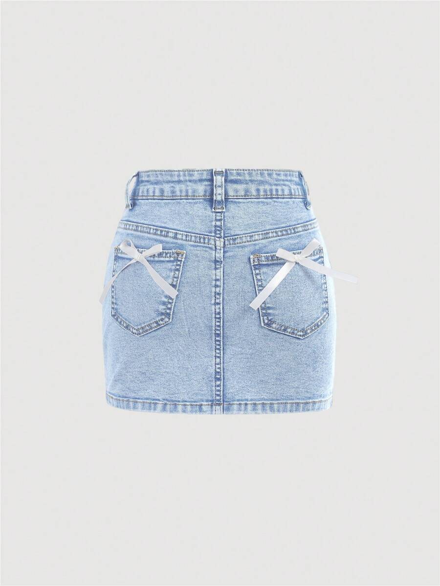 SHEIN Girlism Tween Girls Fashionable Denim Mini Skirt, Suitable For Summer