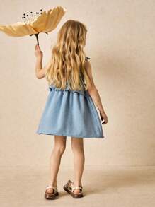 SHEIN Vestido elegante azul con volantes y tirantes para niña, primavera/verano - Azul - Ver 2