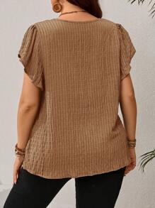 EMERY ROSE Plus Size Women's Blue Petal Sleeve Shirt, Early Spring - Khaki - View 2