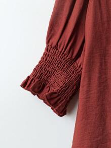 SHEIN LUNE Áo cánh vải lanh pha hoa Boho thanh lịch cỡ lớn 3/4 tay áo thường ngày - Đỏ - Xem 4