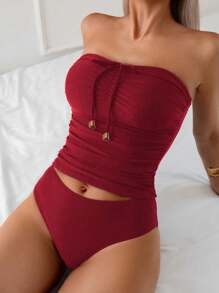 Swim Lushoire Elegant & Versatile Slim Fit Bandeau Top, Fashionable For Summer - Burgundy - View 1