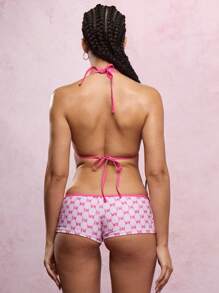 SUMWON WOMEN Bộ đồ bơi bikini in họa tiết tam giác, quần đùi ngắn, đồ bơi đi biển, đồ bơi đi biển, bộ sưu tập mùa hè, đồ bơi đi biển, đồ bơi đi biển, đồ bơi đi hồ bơi - Hồng - Xem 2