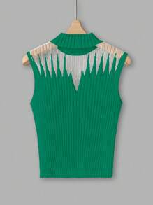 Chiquease 女士纯色针织上衣，简约时尚，适合夏季 - 綠色 - 查看 2