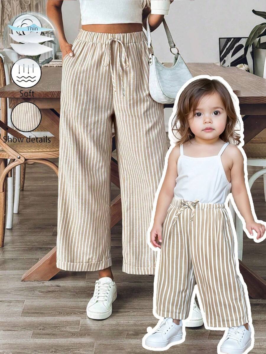 Babygirl Cute Casual Striped Elastic Waist Long Pants, Summer