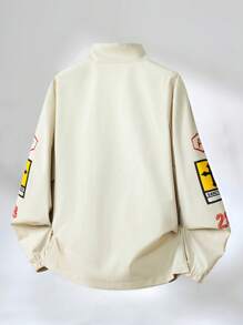 Manfinity EMRG Herren Lässig Jacke mit Kreuz- und Buchstabenprint, Frühling/Herbst - Aprikosenfarben - Übersicht 2