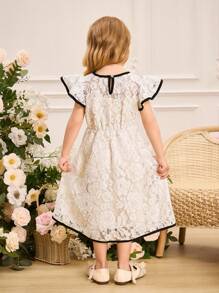 SHEIN Glamorique Kids Váy ren viền tương phản thanh lịch cho bé gái - trắng - Xem 2