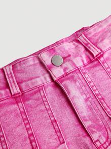 SHEIN Bộ váy denim ép ly không dây Y2K thời trang dành cho bé gái tuổi teen, trang phục dạo phố mùa xuân và mùa hè cho bé gái - Hồng - Xem 4