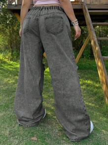 SHEIN MOD Quần Jeans Ống Thẳng Rách Rộng Cỡ Lớn, Màu Xanh - Xám - Xem 2