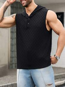 Manfinity Homme Plus Size Men's Hooded Jacquard Textured Top - Black - View 4