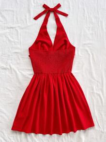 Soleia 女士 V 领迷你沙滩裙、度假、音乐节、夏季服装、波西米亚风、红色、下午茶