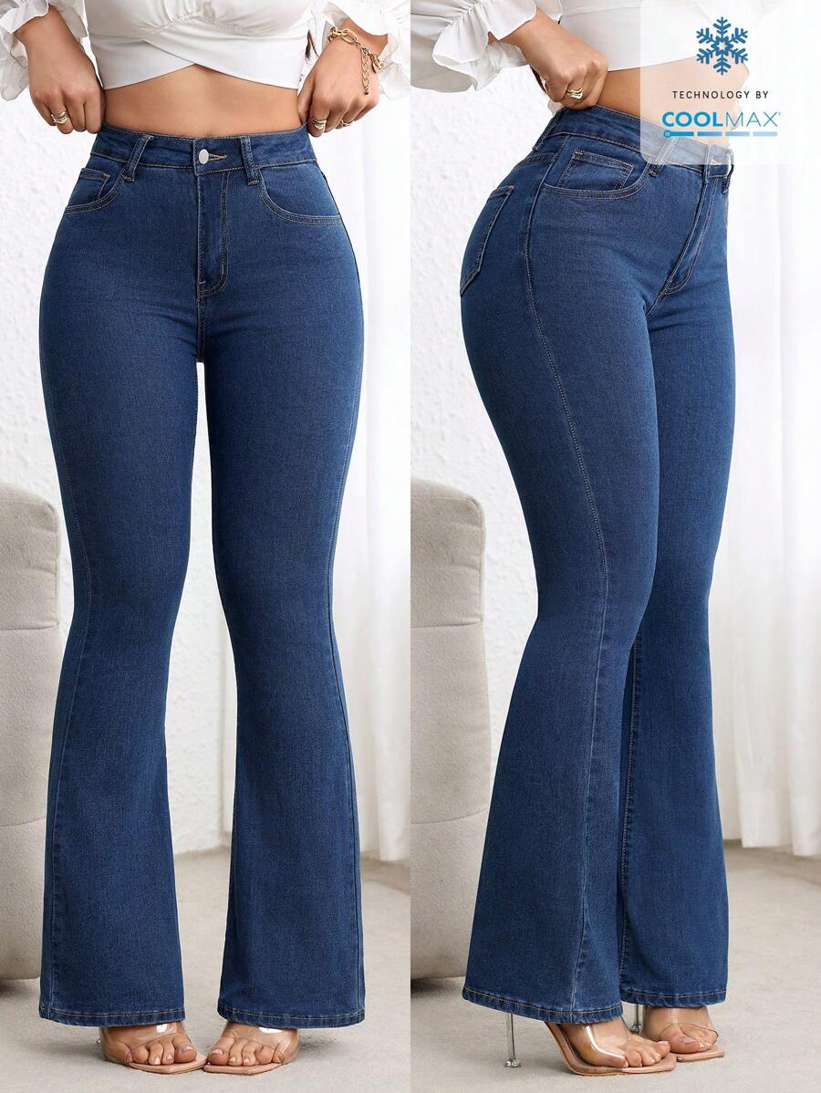 SHEIN ICON 女式口袋喇叭腿休闲百搭牛仔裤