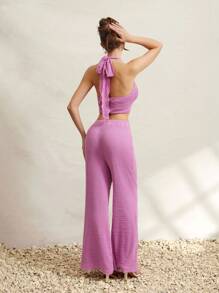 L'Amorae Pantalones de playa de verano de pierna ancha con elástico y ganchillo, conjuntos de verano para mujer, conjuntos para el brunch para mujer, para el Día de la Madre