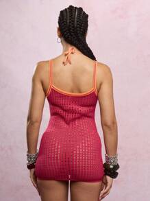 SUMWON WOMEN Váy Mini Đi Biển Đan Móc Cổ Halter Mùa Hè Lưới Mặc Đi Nghỉ Lễ Hội Đồ Bơi Đi Biển Ngày Lễ Đồ Bơi - Hồng - Xem 2